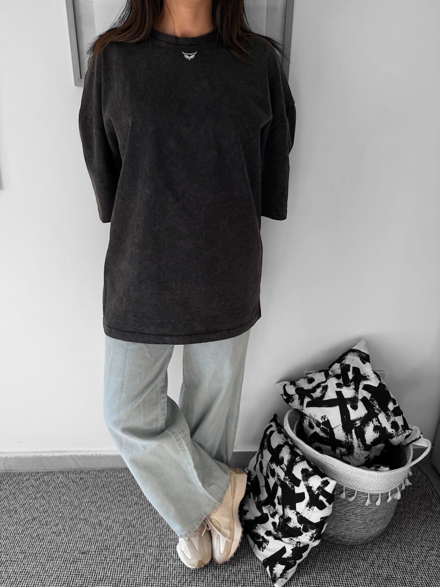 Woobenwise dark grey washed oversized tee