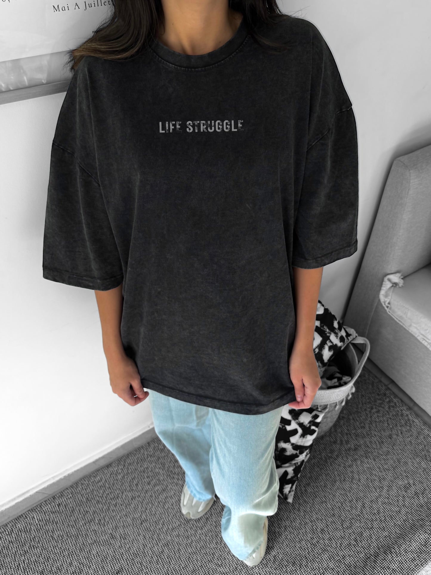 Life struggle dark grey oversized tee