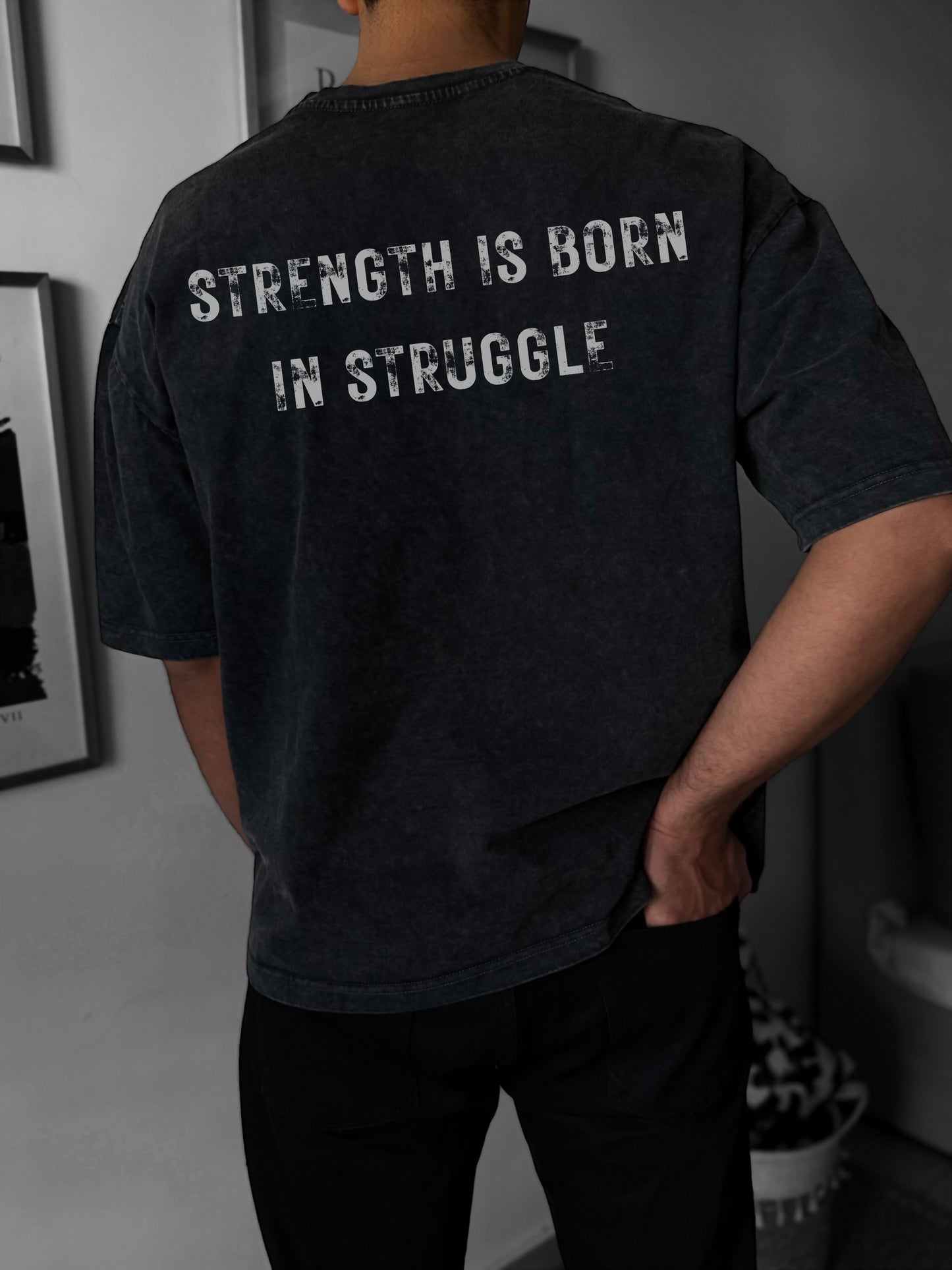 Life struggle dark grey washed oversized T-shirt