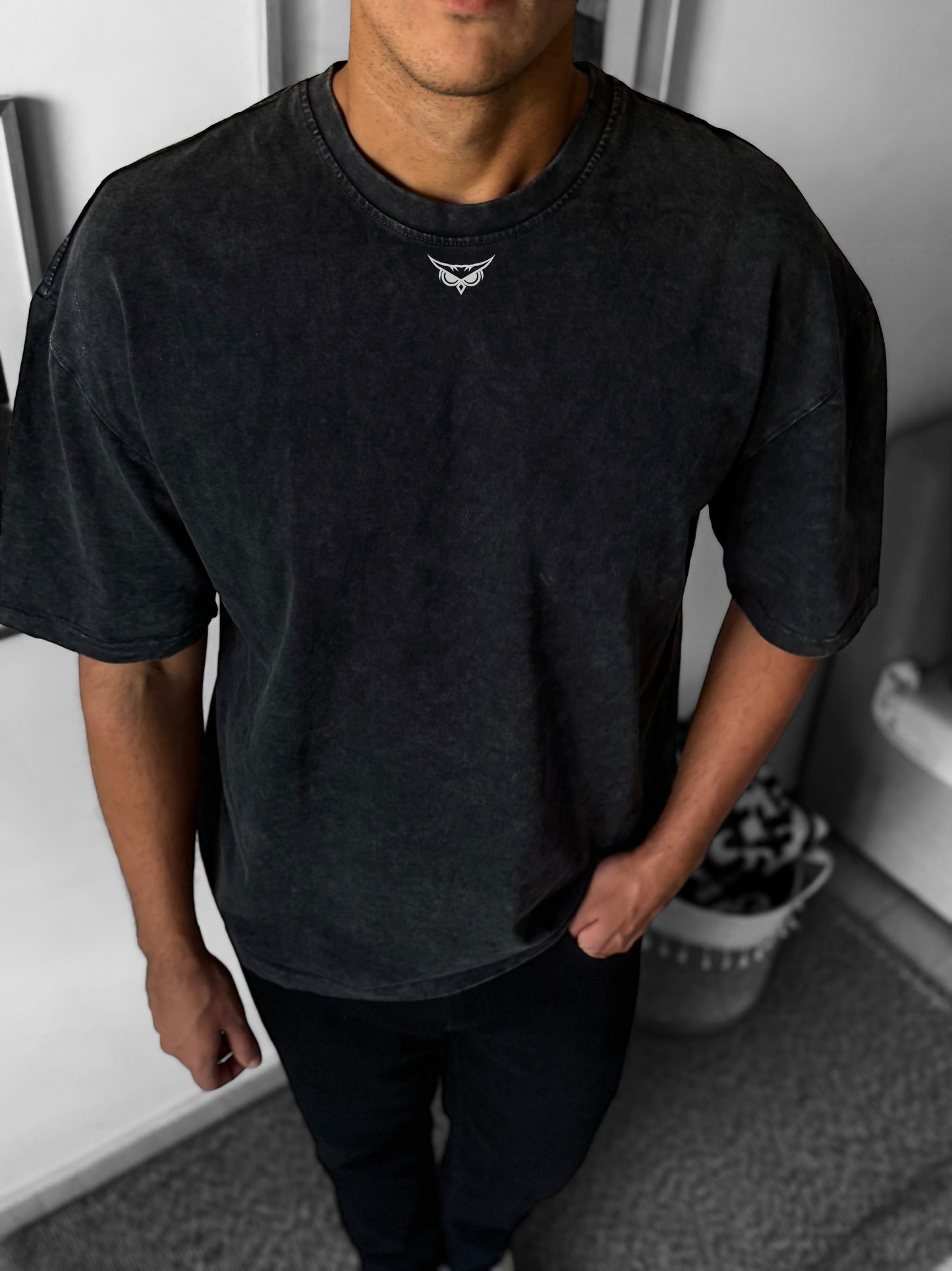 Woobenwise dark grey washed oversized T-shirt