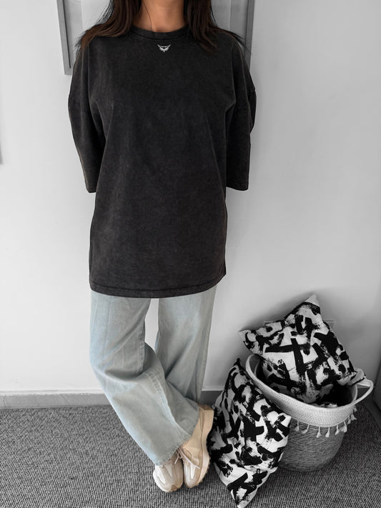 Woobenwise dark grey washed oversized tee