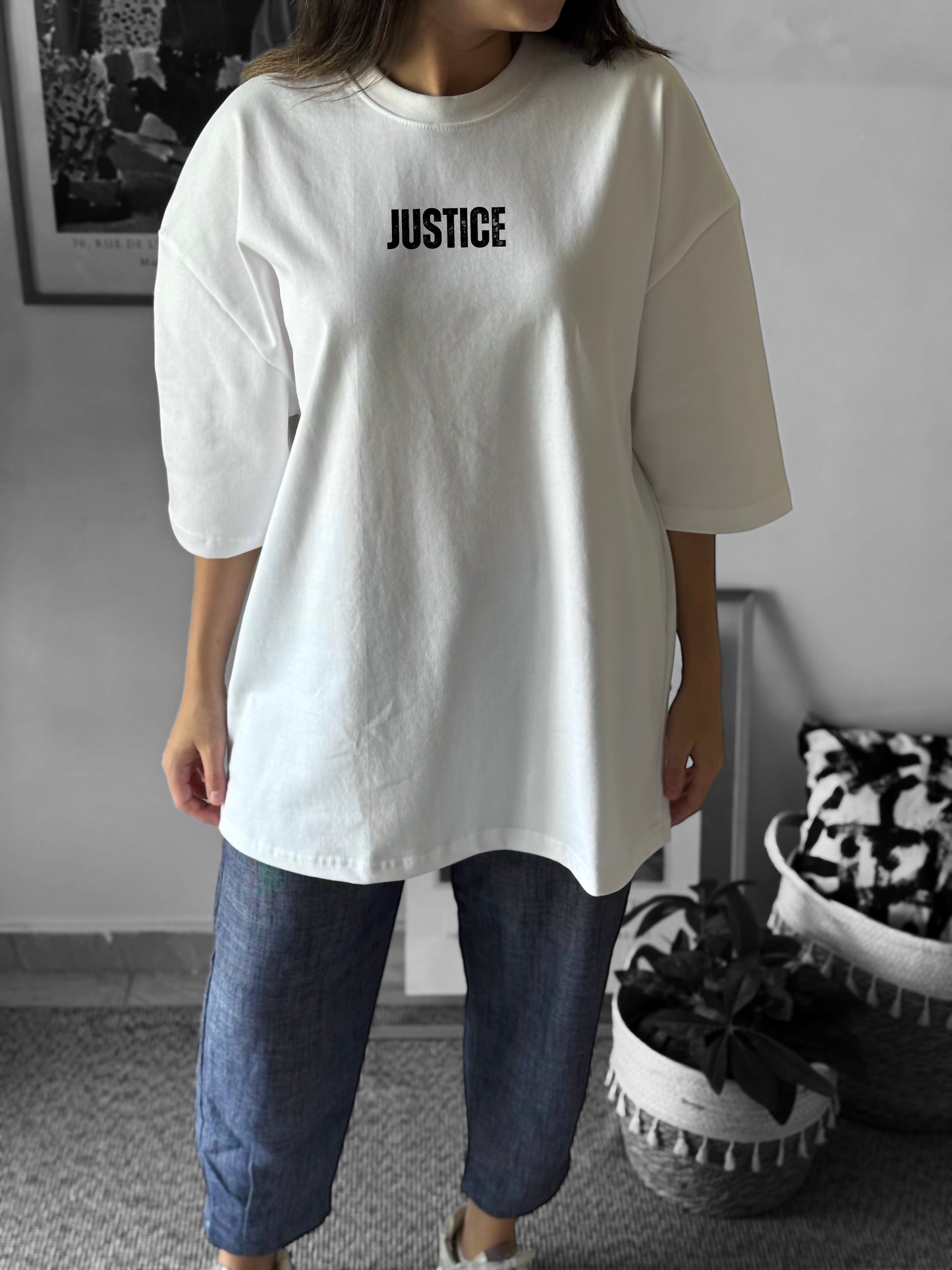 Justice white oversized tee