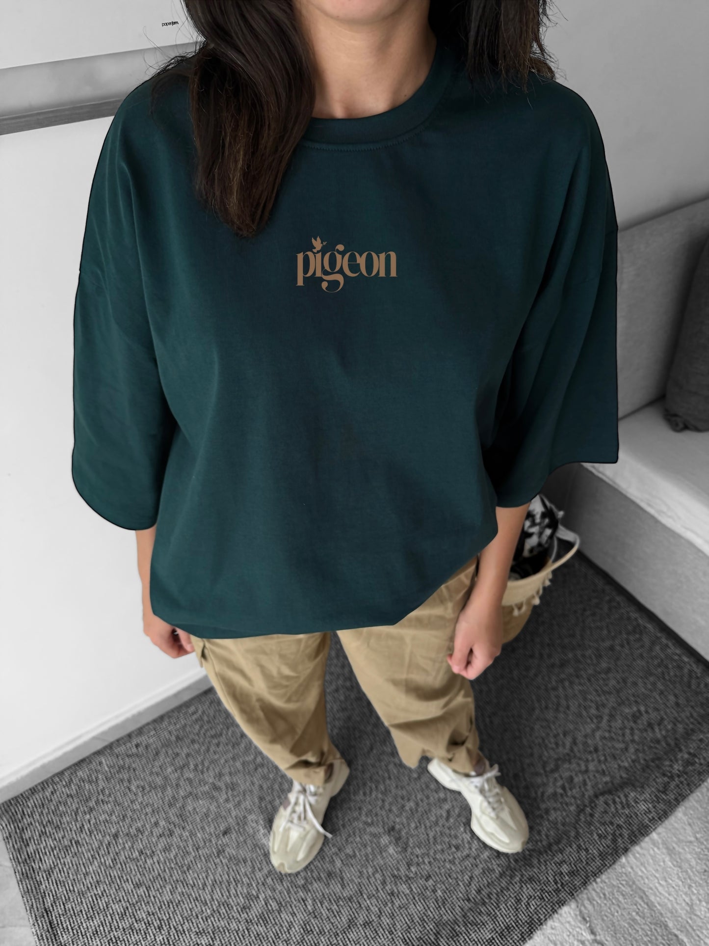 Pigeon hunter green oversized tee