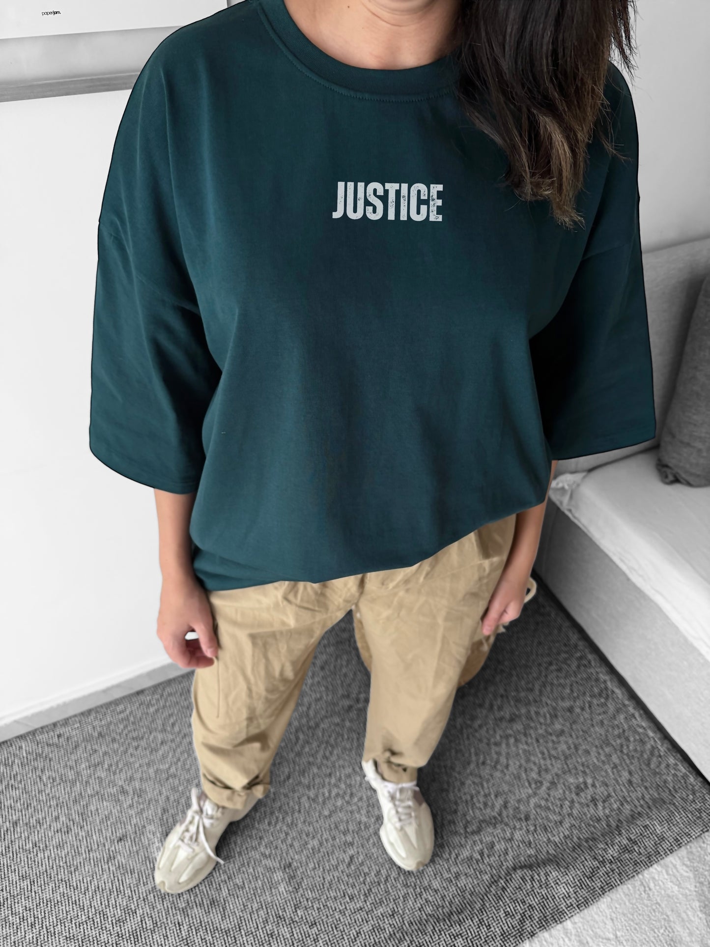 Justice hunter green oversized tee